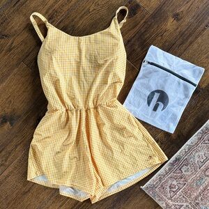 Honey Mark Yellow Gingham Women Swim Romper